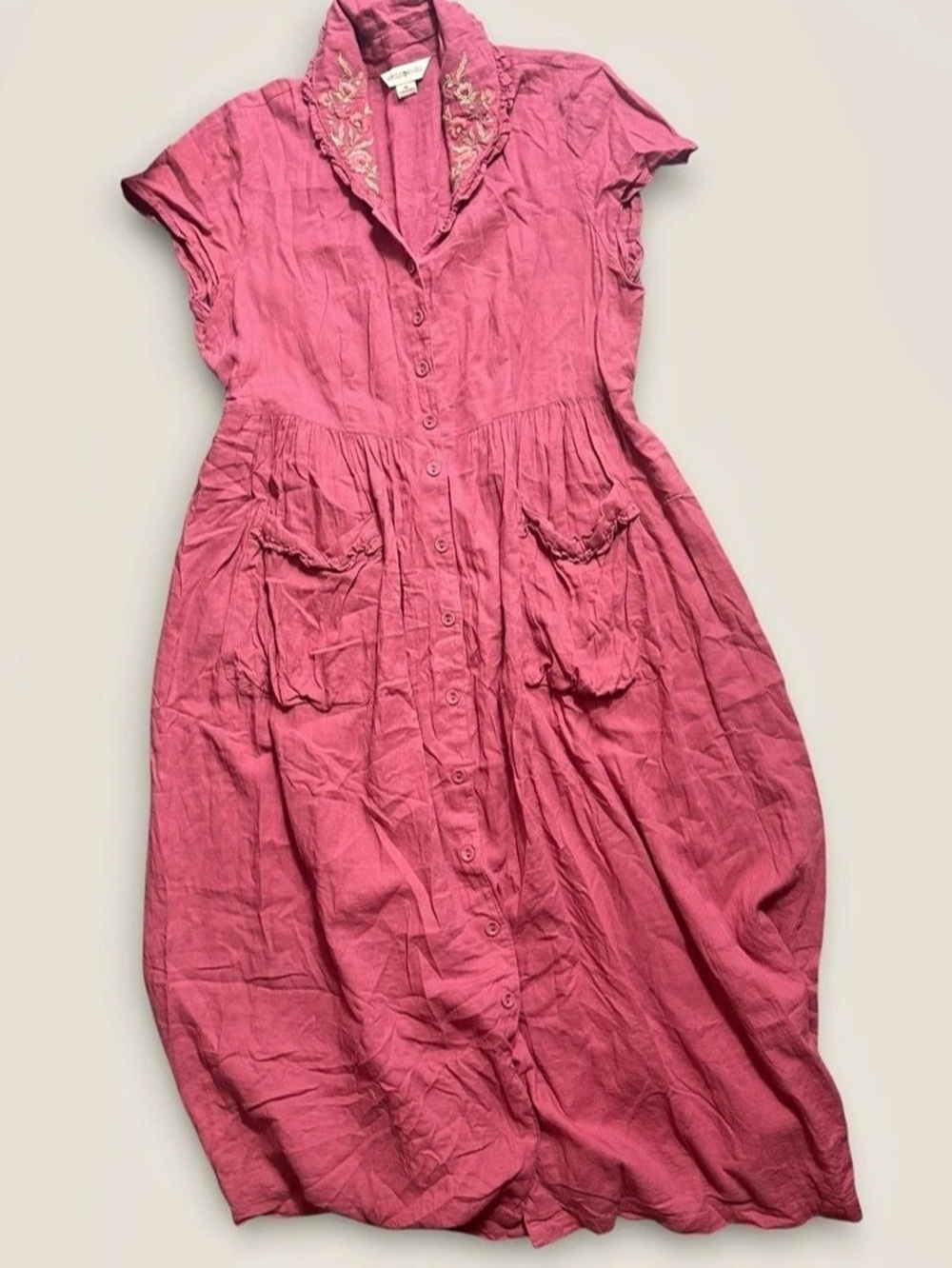 Vintage April Cornell Cottagecore Floral Embroidered Maxi Dress in Pink